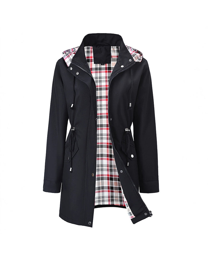 Trench Long Imperméable À Capuche Pour Femme