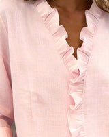 Blouse Froncé Col En V Manches Longues