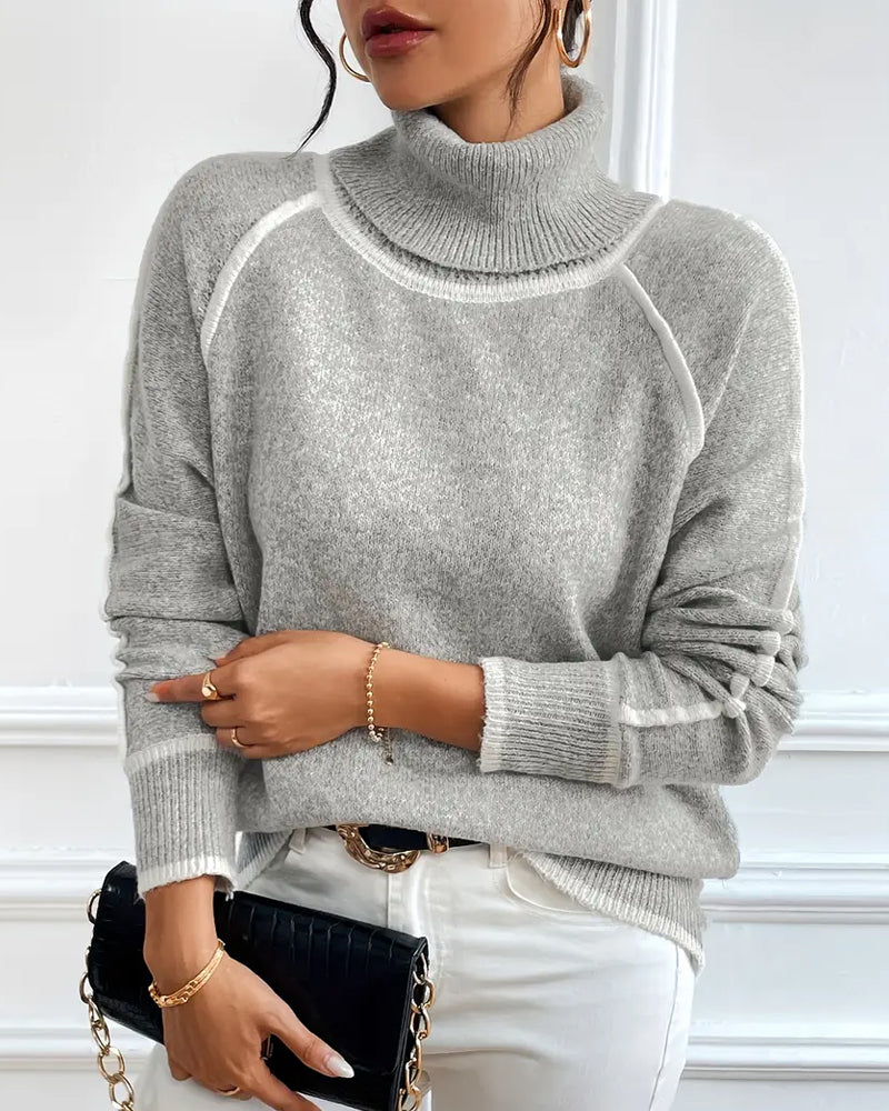 Pull Col Montant Tendance Couleur Contrastée