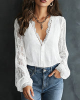 Blouse À Manches Longues En Dentelle Avec Col En V