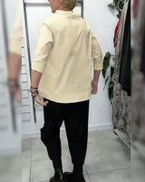 100% Coton Blouse Col Large Couleur Unie Décontracté