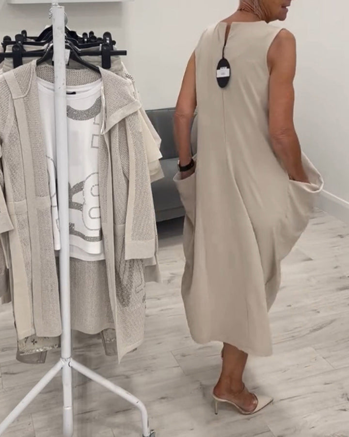 Robe patchwork de poche sans manches à la mode