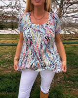T-Shirt Col U Manches Courtes Imprimé