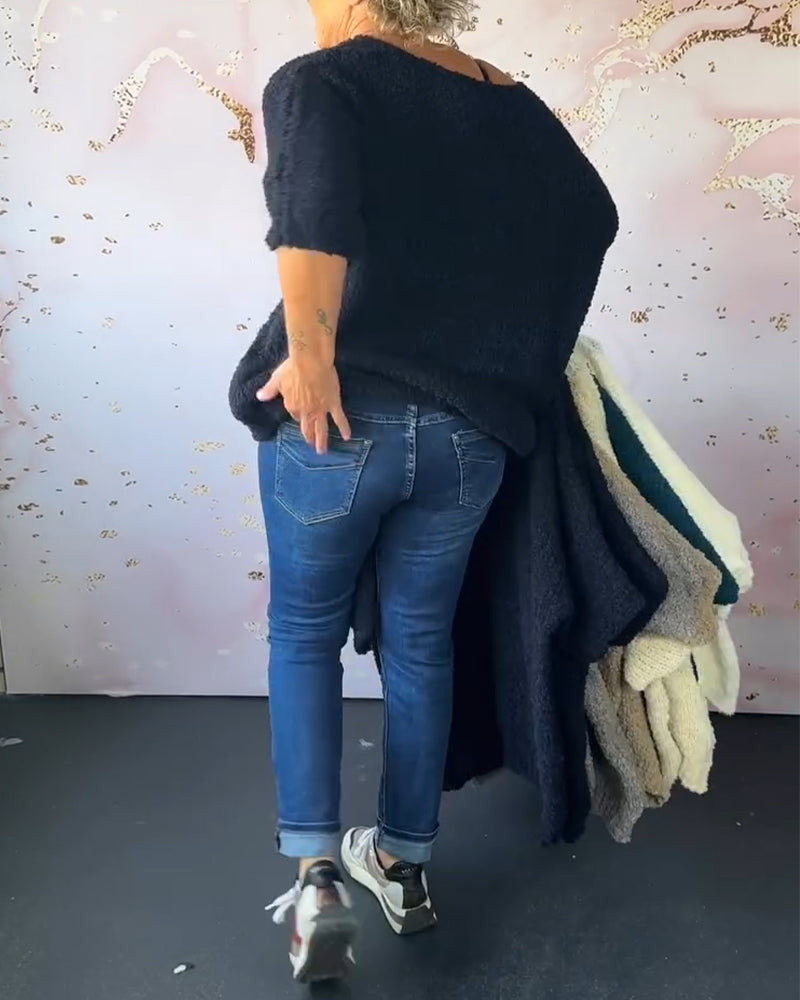 Pull décontracté de couleur unie à col en V