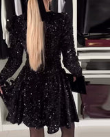 Robe Sexy à Manches Longues et Paillettes Ajustée