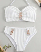 Maillot De Bain Halter Uni Rayé