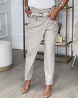 Pantalon patchwork irrégulier à poches de couleur unie à la mode