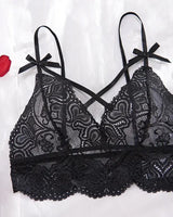 Ensemble De Lingerie Sexy – Bralette Ajourée Avec Nœud & Culotte Ouverte