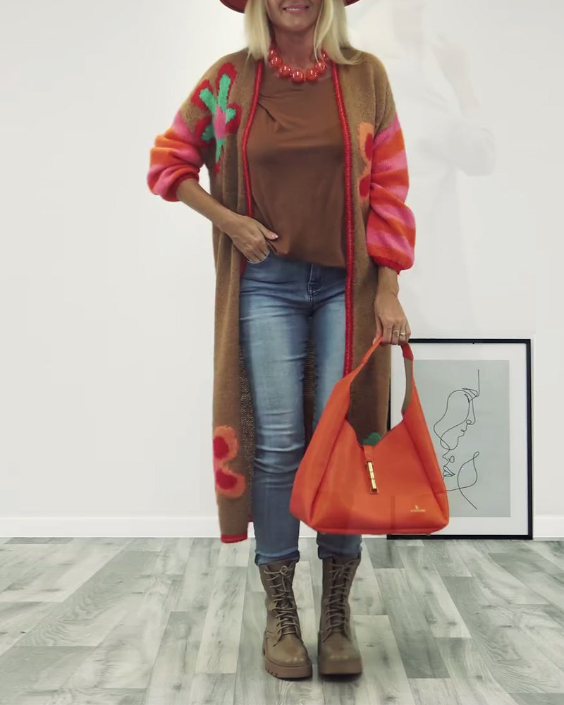 Cardigan long décontracté à motifs floraux