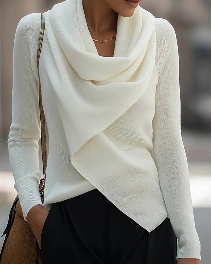 Haut Col Tombé Irrégulier Couleur Unie Tricot