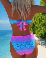 Maillot de Bain à Col Halter avec Imprimé Léopard et Dégradé