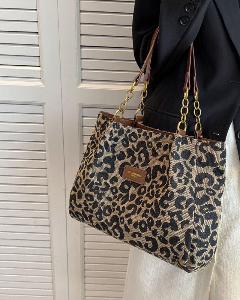 Sac porté épaule imprimé léopard