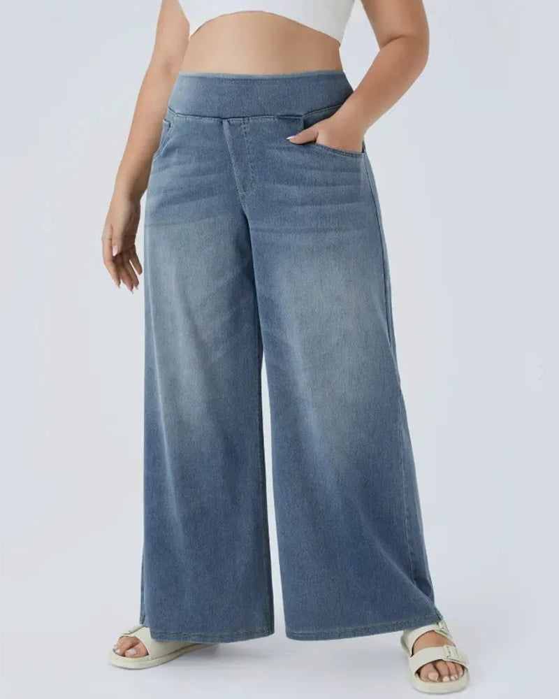 Denim Haute Taille Lavé Loose Baggy Décontracté