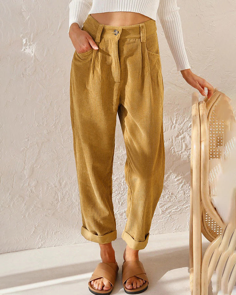 Pantalon Droit Uni Taille Haute