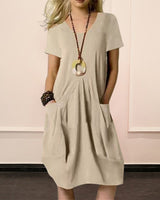 Robe unie col rond manches courtes