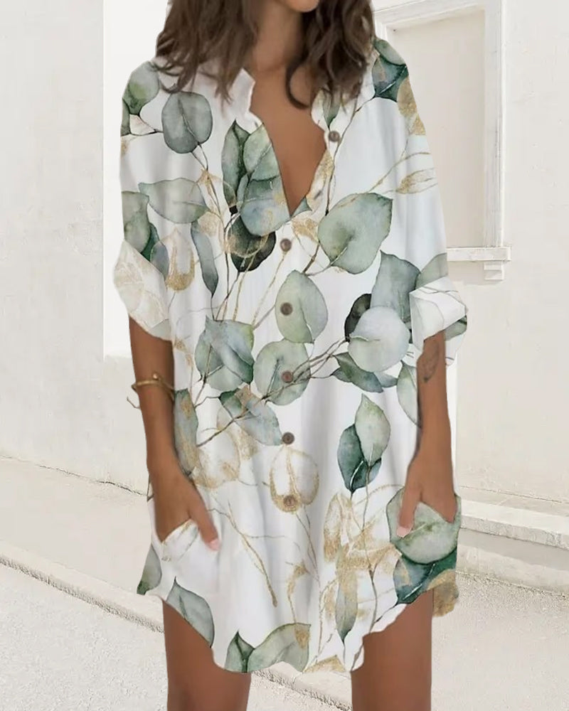 Robe boutonnée à manches longues et poche