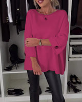 Pull tendance à boutons et col rond de couleur unie