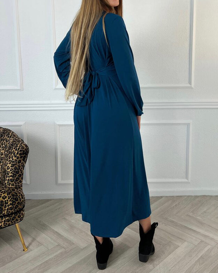 Robe sexy unie avec manches longues