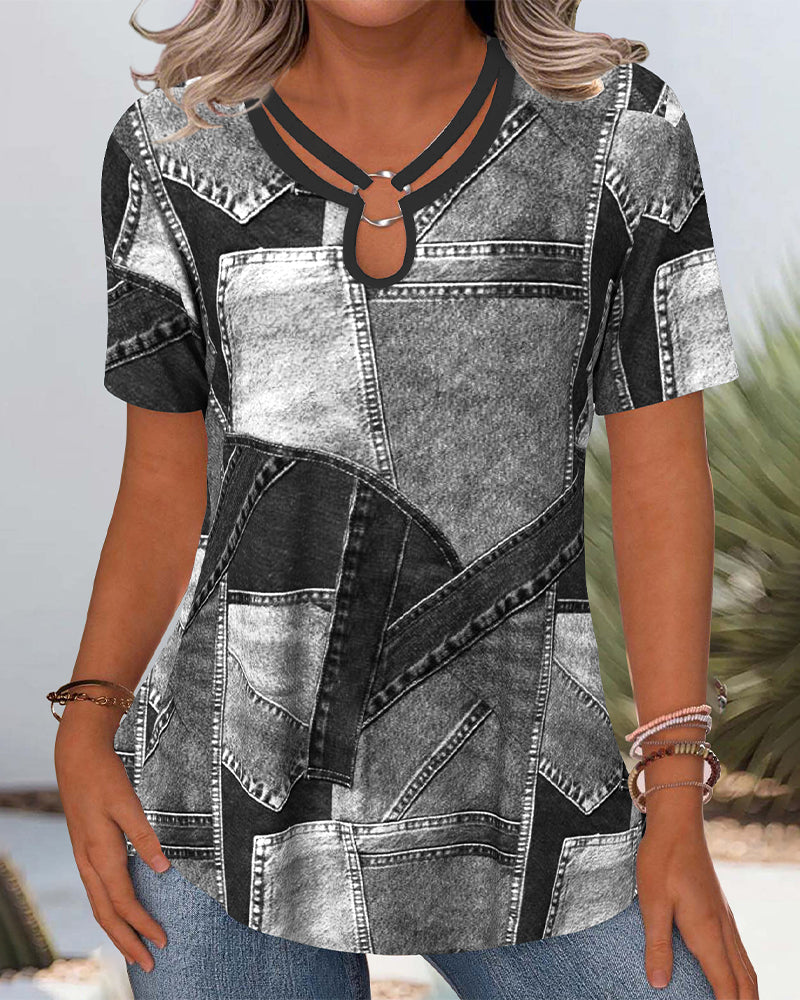 Blouse Vintage Jean Contraste Découpée