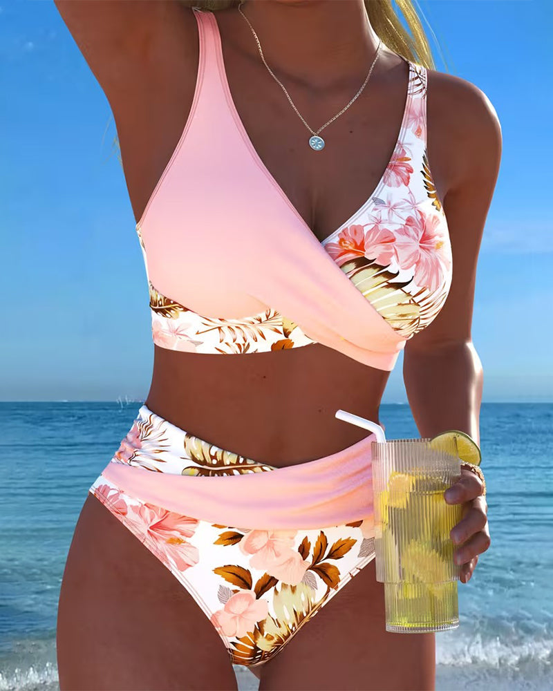 Bikini Contraste Floral Fendu