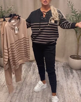 Ensemble Deux Pièces Décontracté Pantalon De Sport Rayé À La Cheville