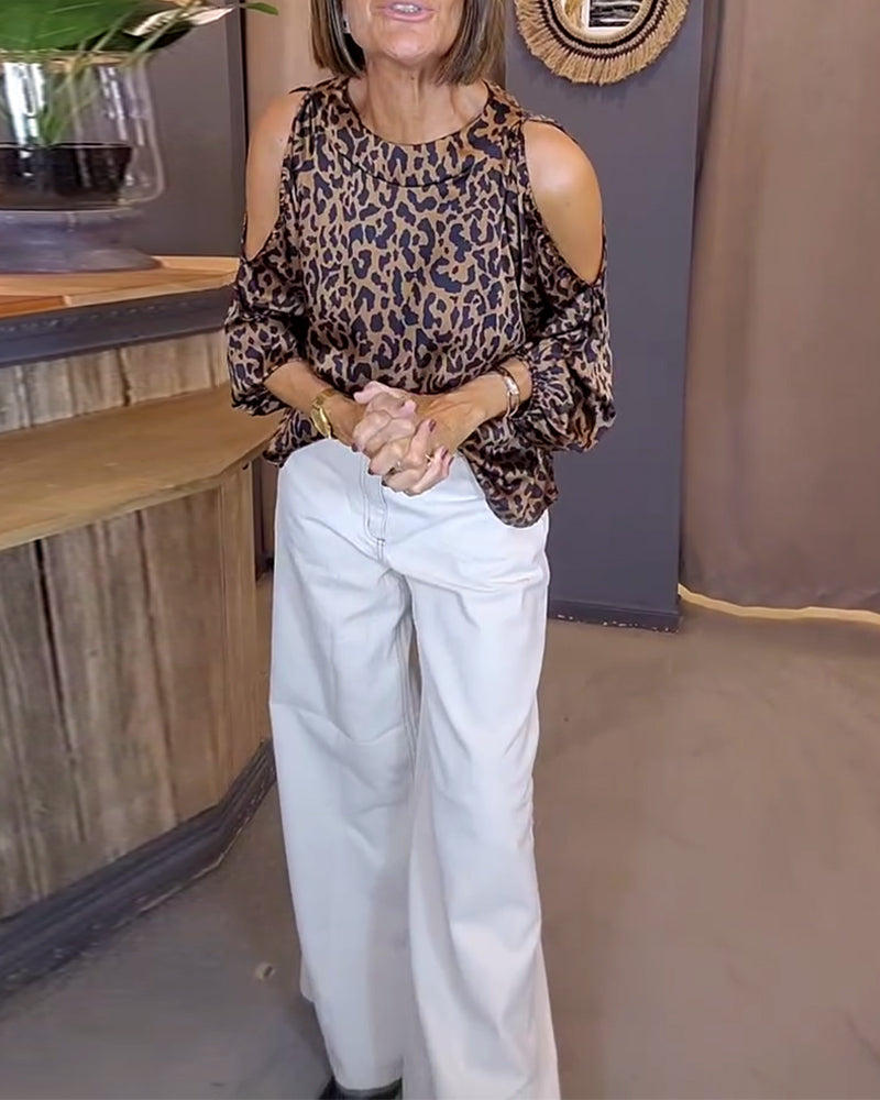 Blouse À Bretelles Dénudées Imprimé Léopard
