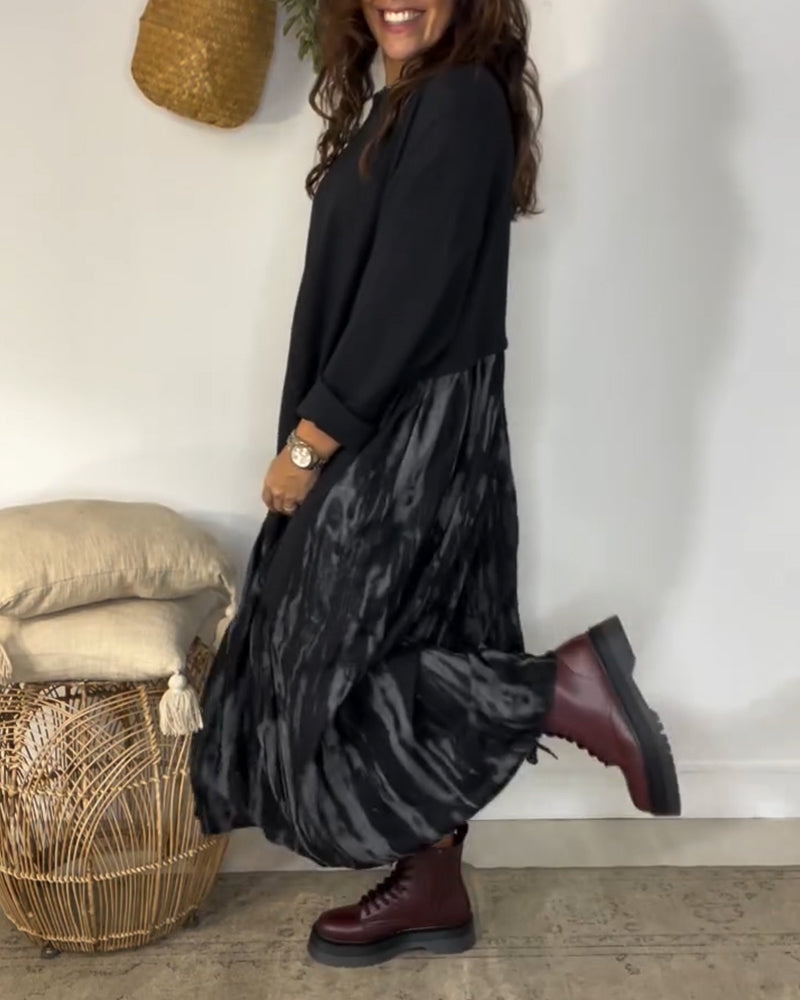 Robe Col Rond Imprimé Patchwork Irrégulier