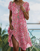 Robe Col Rond Manches Courtes Imprimé Fleuri