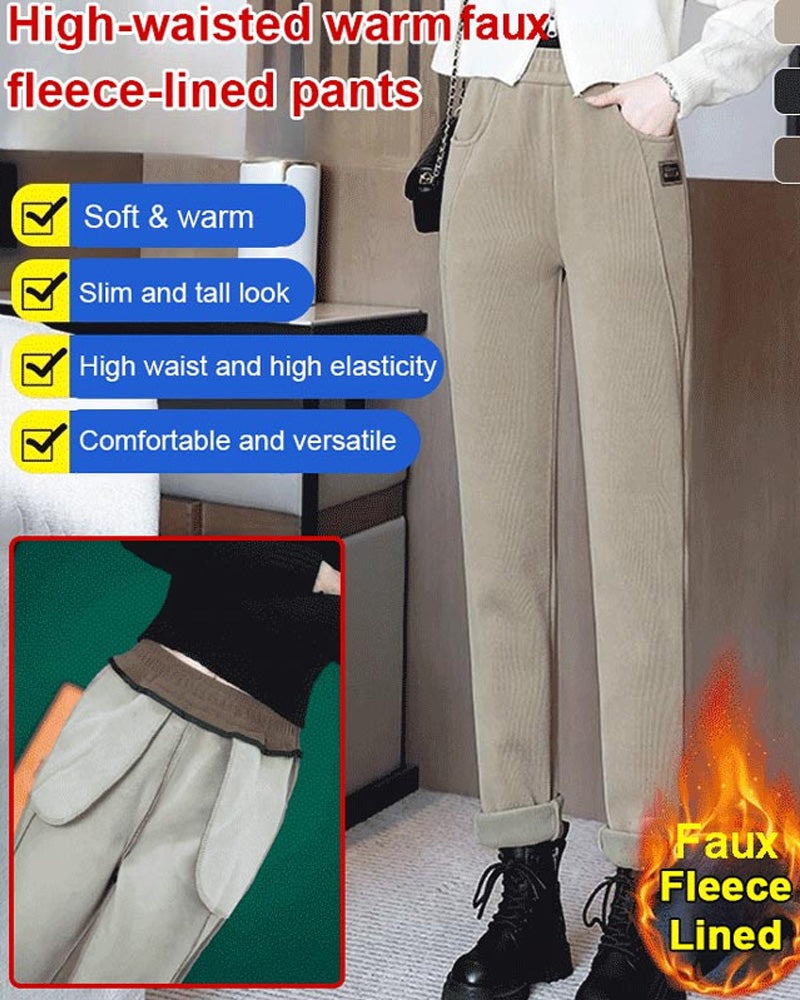 Pantalon Taille Haute Chaud avec Doublure en Laine