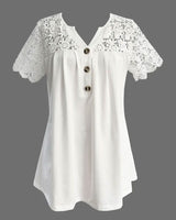 T-Shirt Creux Dentelle Patchwork Plissé