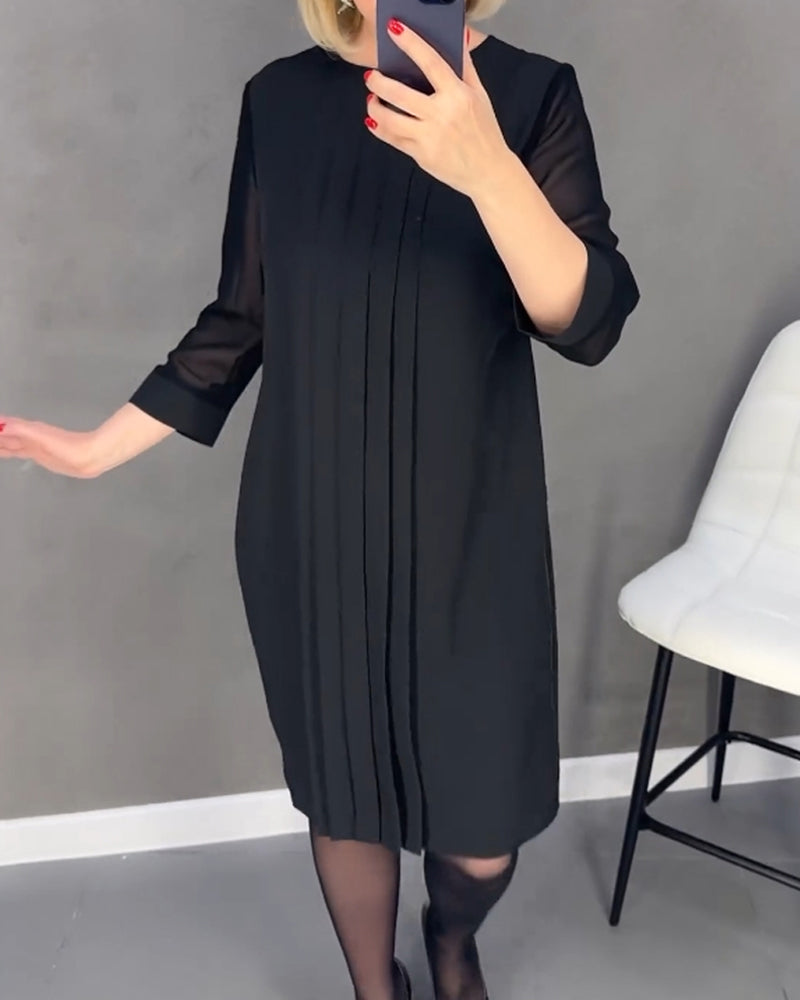 Robe plissée en maille patchwork de couleur unie