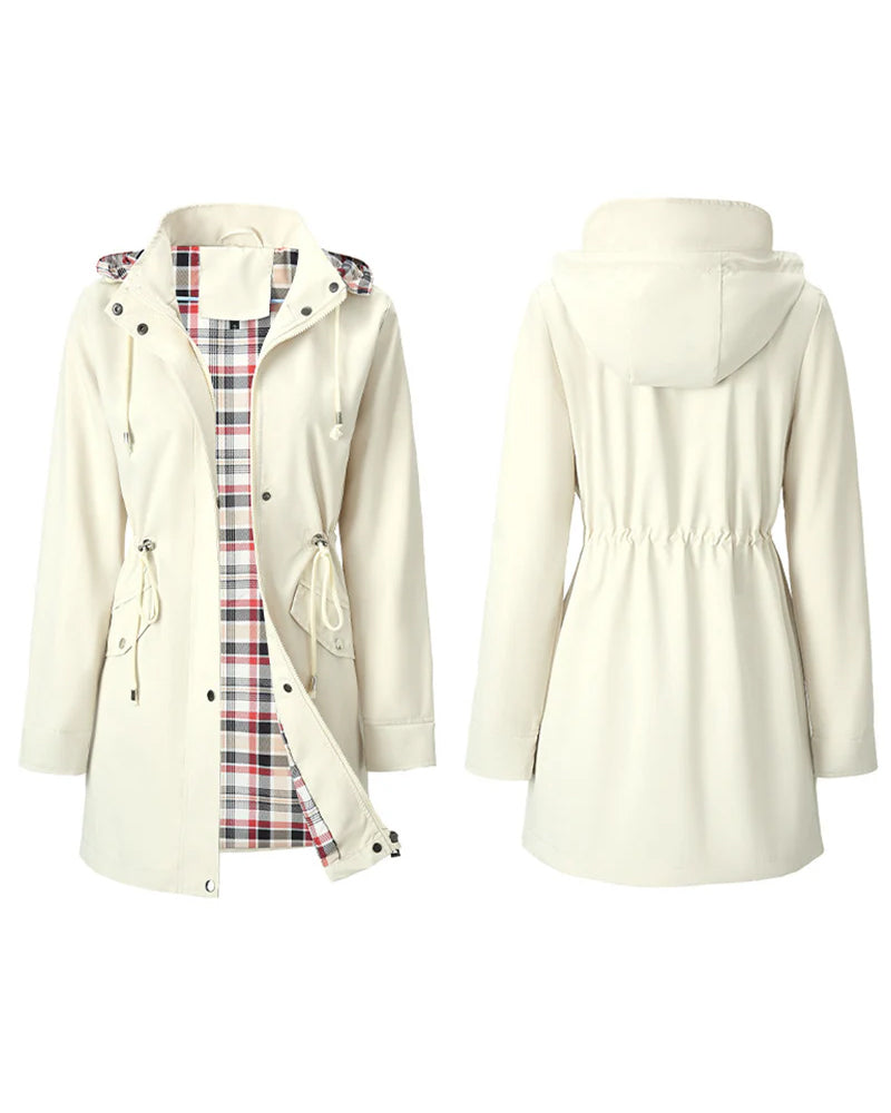 Trench Long Imperméable À Capuche Pour Femme