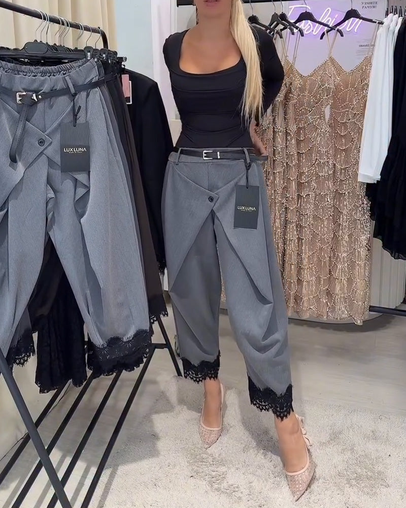 Pantalon À La Mode Dentelle Broderie Harem