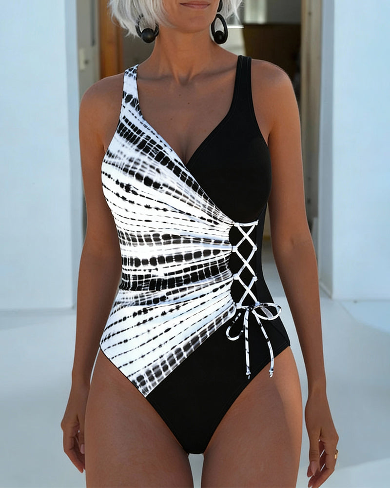 Maillot De Bain Une Pièce Color-Block À Pois
