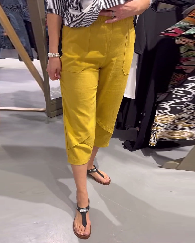 Pantalon Décontracté Fuselé Coton Et Lin Court