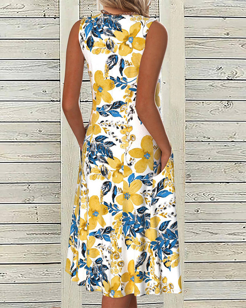 Robe sans manches avec imprimé floral et poche