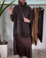 Pull à col roulé et franges de couleur unie