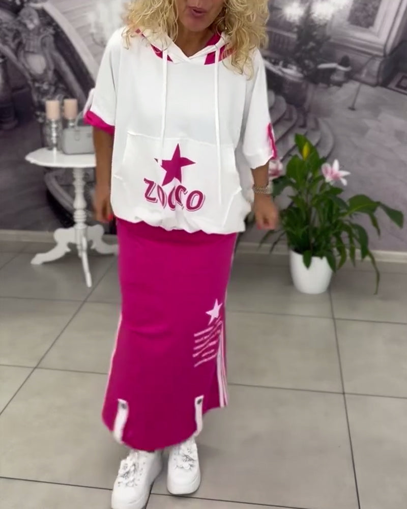 Ensemble À Capuche Cordon Jupe Imprimée