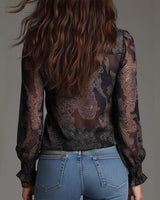 Blouse Demi-Zip Volant Rétro