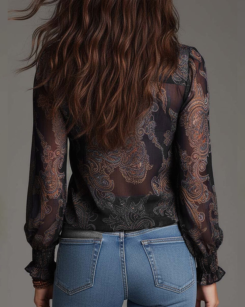 Blouse Demi-Zip Volant Rétro