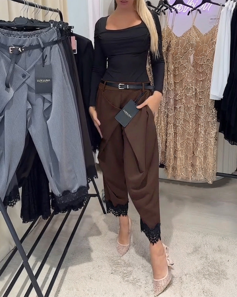 Pantalon À La Mode Dentelle Broderie Harem