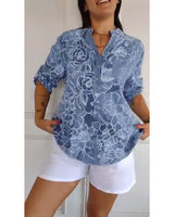 Blouse Col V Boutonnée Imprimée