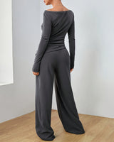 Ensemble deux pièces - haut de couleur unie et pantalon large