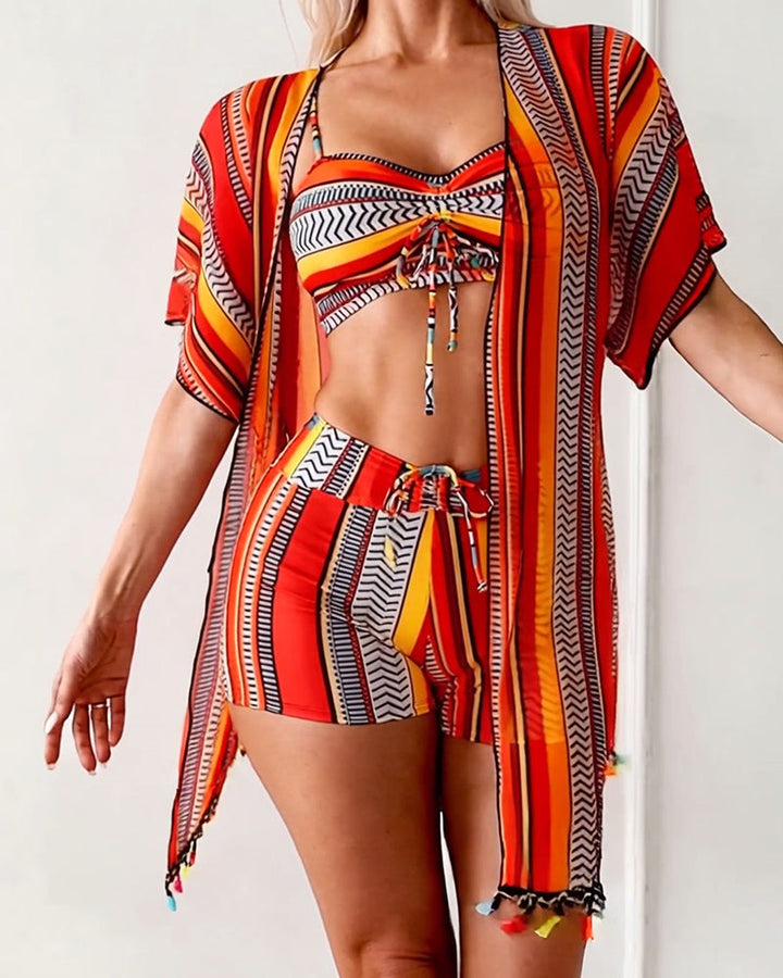 maillot de bain trois pièces bikini imprimé vacances