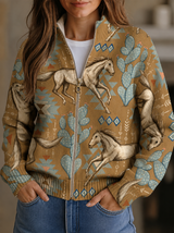 Capucine - Cardigan zippé à imprimé chevaux et cactus