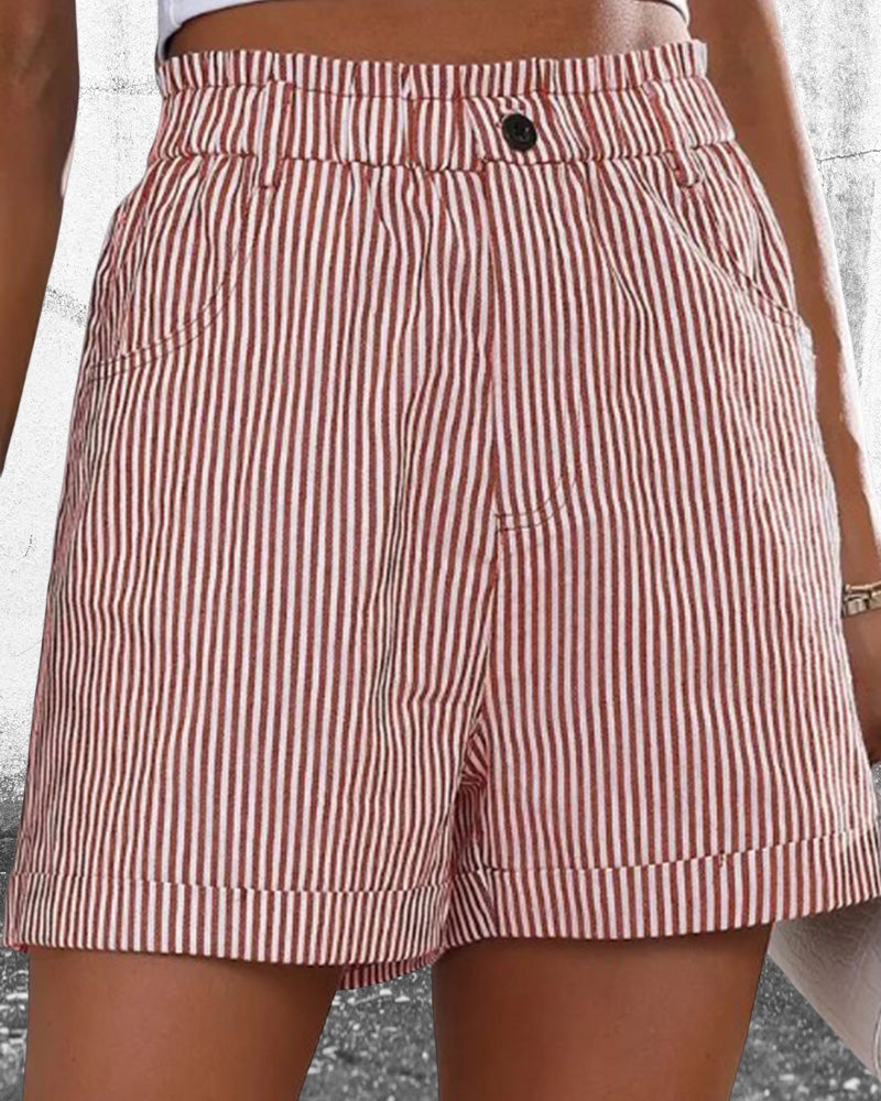 Short imprimé à rayures taille haute