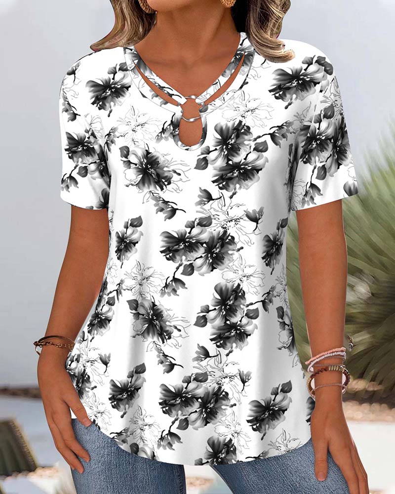 Blouse Imprimé Floral Manches Courtes