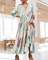 Robe à blocs de couleurs et manches 3/4