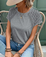 T-Shirt Solide Couleur Creuse Col Rond Slim