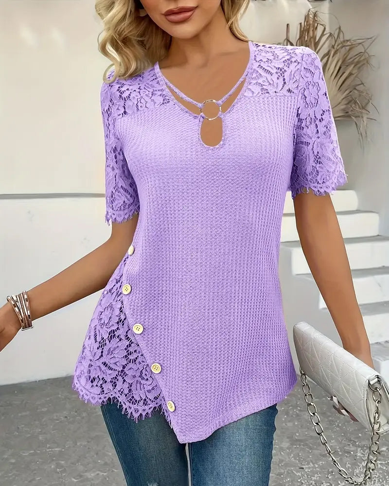 T-Shirt Dentelle Panneau Tricoté